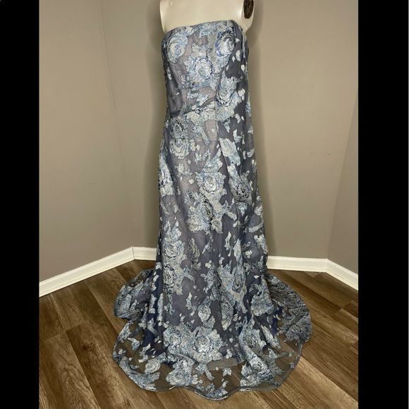 Rene Ruiz Collection Floral Fil Coupé Strapless Gown US 14 $1795 - Picture 3 of 8